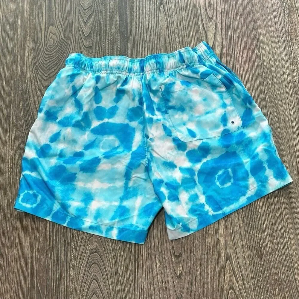 Speedo Mens Tie Dye Swim Trunks Pull-On Elastic Waist Pockets Light Blue Size M